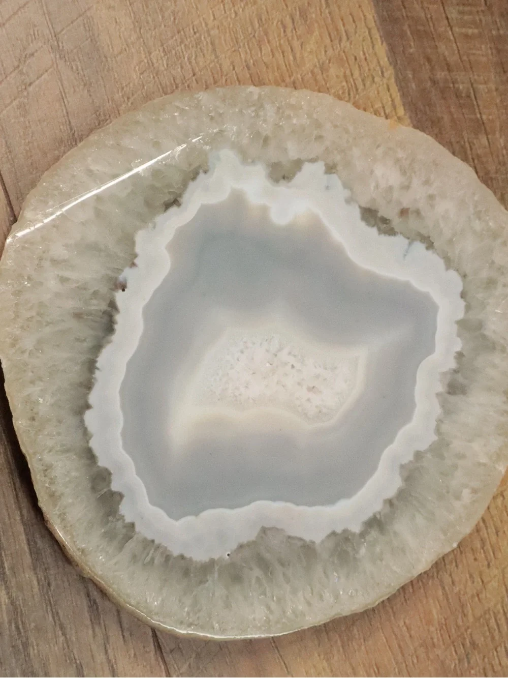Crystal Agate Geode Display Slice 8 inches & Sun Celestial Decorative Tin⁠